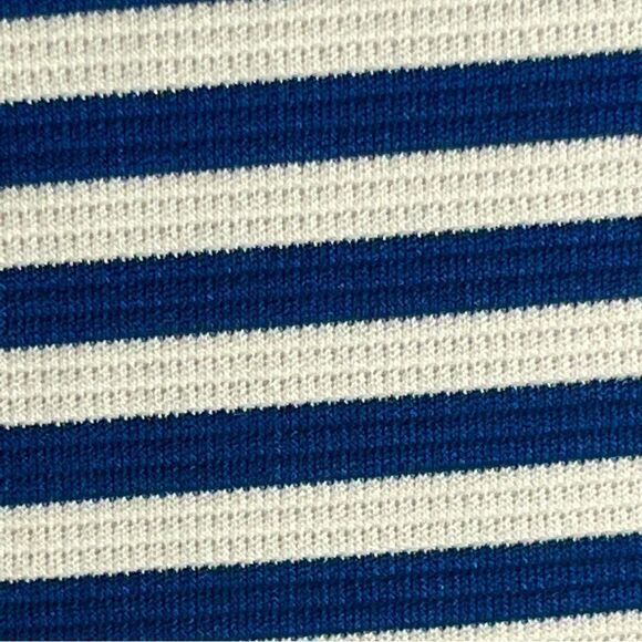 đť…şMONTEAU sheath dress sleeveless navy blue and white horizontal striped size M - Picture 7 of 13